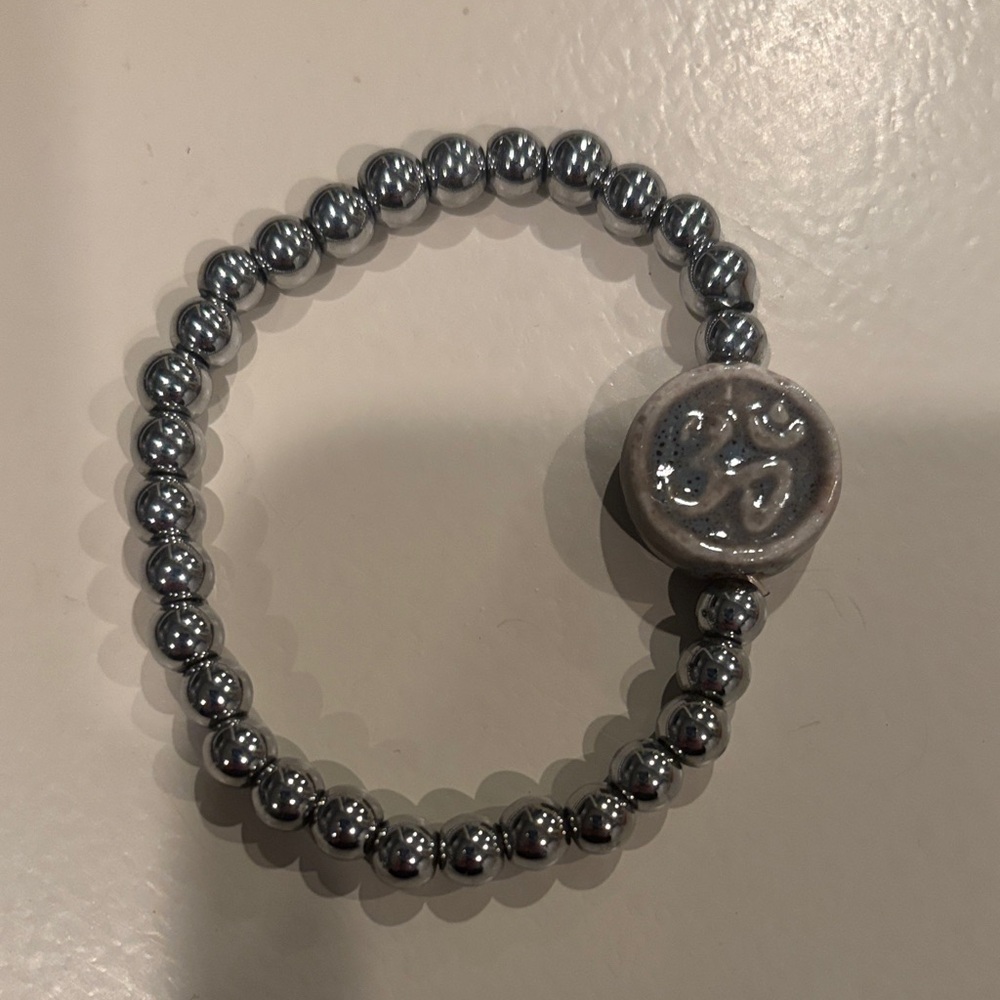 Silver Beaded Bracelet with Om Charm